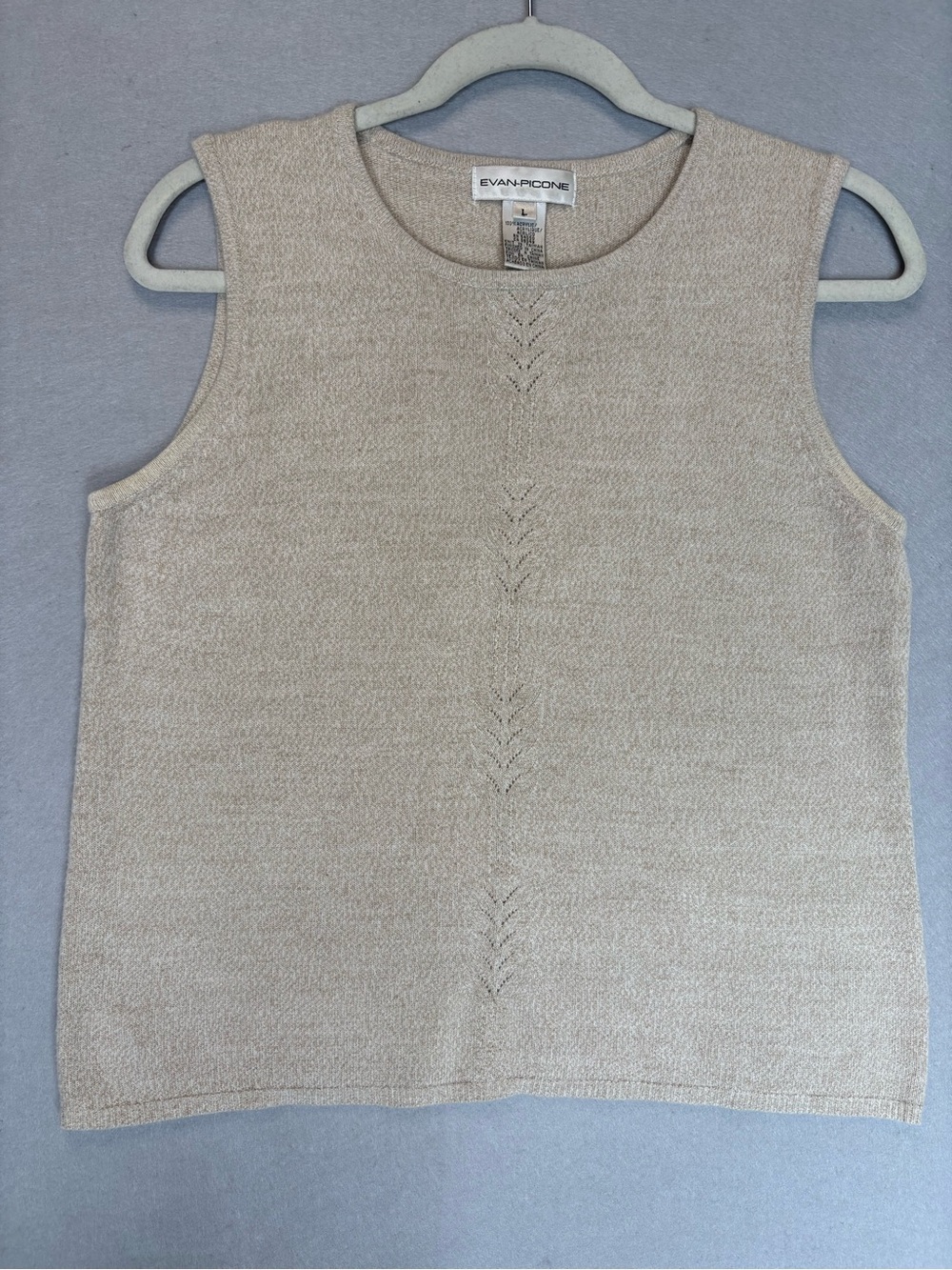 True Vintage Acrylic Chic Evan-Picone Quality Sleeveless Knit Top Oatmeal Sz L